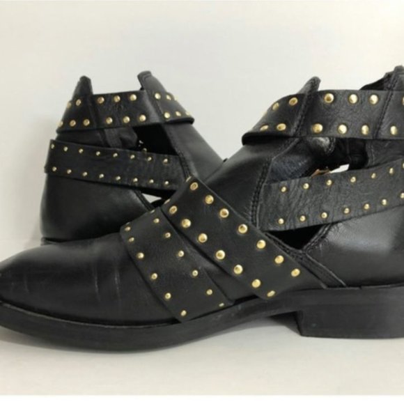 TOPSHOP Ark Booties Black Leather Studs Buckles 7 - Picture 6 of 6